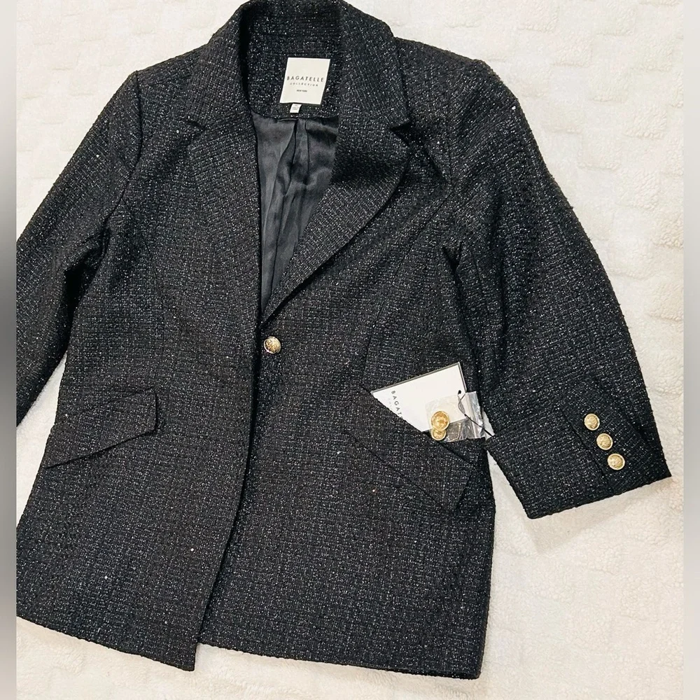 Bagatelle Black Metallic Tweed One-Button Blazer. - Picture 6 of 9